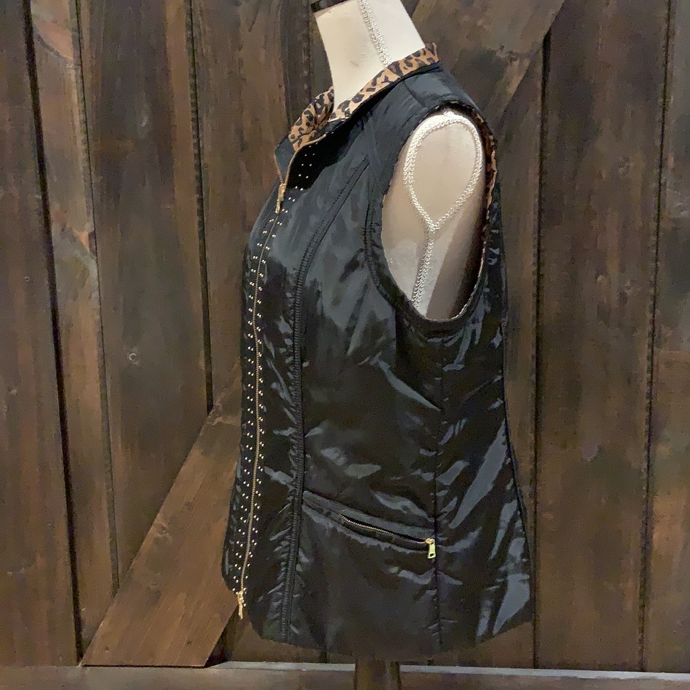 Spanner black with leopard print inside liner vest - Picture 4 of 10